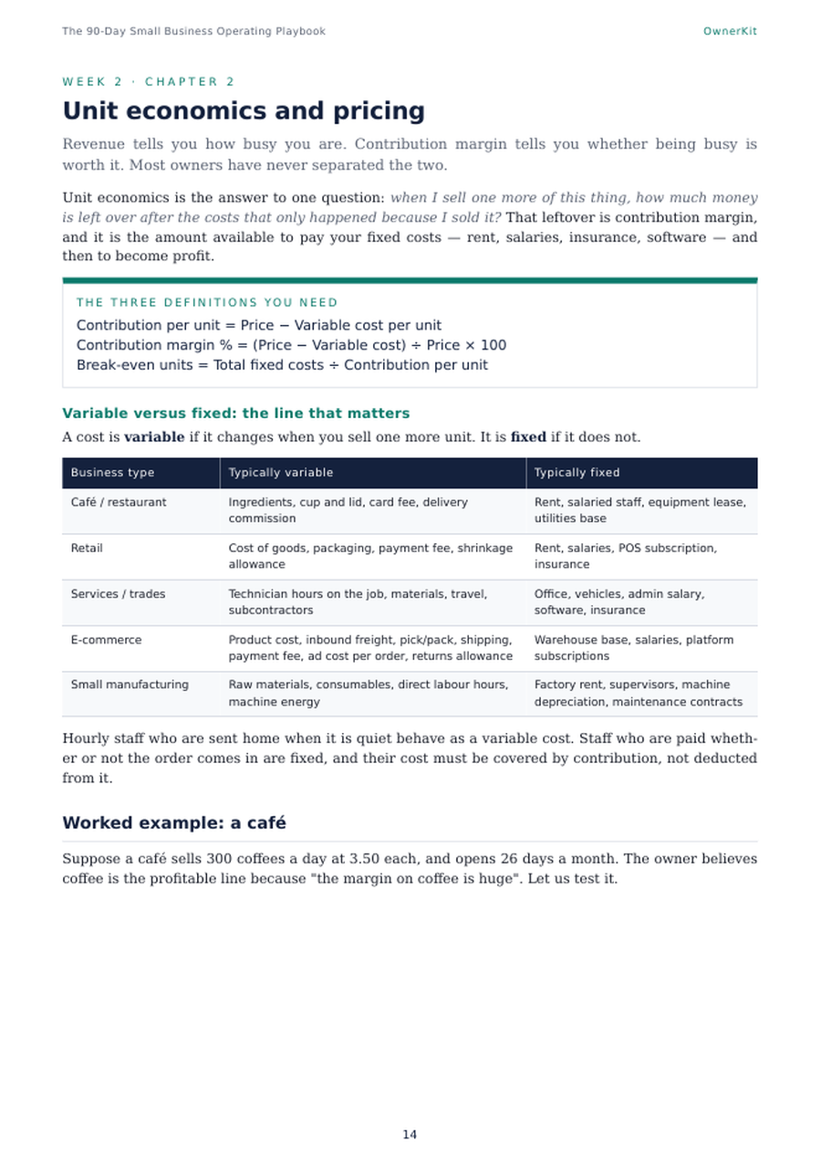 Playbook page on cash runway and the weekly cash review ritual
